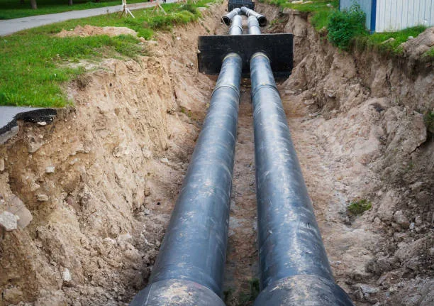 Underground pipe installation in deep excavated trench